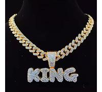 zxcs Hombres Hip Hop Letras Colgante Collar con 13mm Miami Cadena Cubana con Hielo, Hielo, Bling, Collares de Hiphop, Joyería de Encanto-Gold-Color,18inch(45cm)