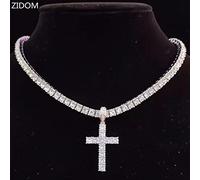 zxcs Hombres Mujeres Hip Hop Cross Colgante Collar con 4mm Zircon Cadena de Tenis con Hielo out Collares Bling Collares Hiphop Jewelry Fashion Regalo-Silver Tennis Chain,18inch(45cm)