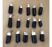 zxcs Natural Negro Pilar Turmalina Piedra Collar SilverTone Platamiento Cilíndrico Pendiente de Energía para Mujer Regalo Joyería De Moda