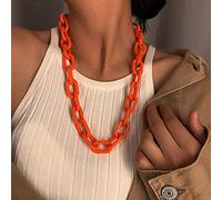 zxcs Punk Hip Hop Fashion Acrylic Link Chain Necklace Rock Gothic Chunky Plástico Choker Collar Collar para Mujeres Accesorios-Orange