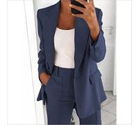 ZXCW 2022 otoño e Invierno Europeo y Americano Moda Solapa Slim Cardigan Traje Traje Chaqueta Mujeres-Blue,XXL