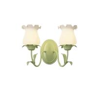 ZXDTVFGN Aplique de Pared para baño de 2 Luces con tulipán, Vidrio lechoso, Flor, lámpara Doble montada sobre Espejo, Estilo nórdico Moderno, Verde Floral, para Dormitorio de niñas, mesita