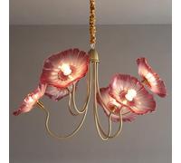 ZXDTVFGN Lámpara Colgante de 3 Luces con diseño de Flor de Loto, de Cristal Dorado de Mediados de Siglo, Color Rosa, lámpara Colgante de Techo Sputnik Grande para vestíbulo, entrad