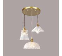 ZXDTVFGN Lámpara Colgante de 3 Luces Doradas con Forma de racimo de Vidrio Acanalado Redondo para Techo, Estilo Vintage, Estilo Granja, Moderna, para Comedor, Cocina, Isla, escaler