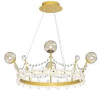 ZXDTVFGN Lámpara de araña de Cristal Dorado 23,6" con Forma de Flor y filamento de Hilo, con Forma de Bola de Cristal y Corona de Princesa para Dormitorio de niñas, lámpara colg