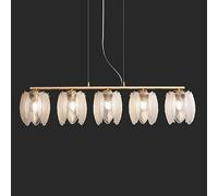 ZXDTVFGN Lámpara de araña Lineal 5 Luces de Vidrio Texturizado, Estilo nórdico Moderno, para Cocina, Isla, lámpara Colgante de Techo con Plumas Blancas y Doradas, para Comedor y