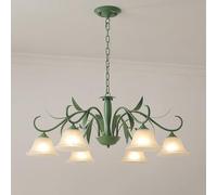 ZXDTVFGN Lámpara de araña Moderna de 5 Luces de Cristal con Leche para Comedor, Grandes lámparas Colgantes Verdes, Estilo Vintage con Flores, Estilo nórdico, Estilo Granja, para te