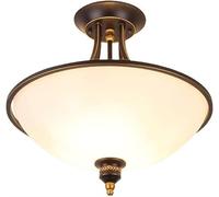 ZXDTVFGN Lámpara de Techo 3 Luces de Mediados de Siglo con diseño de Cuenco de Vidrio lechoso, Estilo rústico, Pintada de Negro y Dorado, semiempotrada para Sala de Estar, cocin
