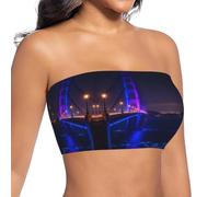 ZXERTG Bridge Under Neon Lights Print - Camiseta de tubo para mujer, Negro, XL