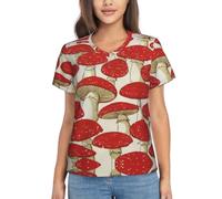 ZXERTG Camiseta clásica con cuello en V para mujer, con estampado de setas rojas y blancas, para cualquier entorno casual, trabajo, viajes y uso diario, Negro, 3XL
