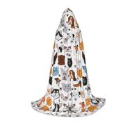ZXERTG Capa con capucha con estampado de gato y perro de dibujos animados para disfraces de Halloween, perfecta para mago, vampiro, parca y más cosplay