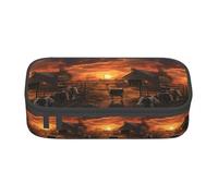 ZXERTG Cattle Farm Sanctuary - Estuche de tela Oxford con estampado de santuario, estuche multifuncional, perfecto para oficina y viajes, Black, Talla única, Neceser de maquillaje