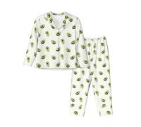 ZXERTG Conjunto de pijama de lujo con estampado de aguacate para mujer, conjuntos de pijama a juego, para vacaciones y reuniones familiares, Negro, S