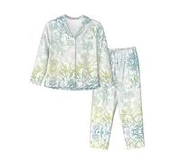 ZXERTG Conjunto de pijama de lujo para mujer, estampado de algas marinas y azules verdes, conjuntos de pijama a juego, para vacaciones y reuniones familiares, Negro, XXL