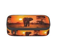 ZXERTG Estuche de tela Oxford con estampado de atardecer de elefante, estuche multifuncional, perfecto para oficina y viajes, Black, Talla única, Neceser de maquillaje