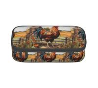 ZXERTG Estuche multifuncional de tela Oxford con estampado de gallo en madera en tierras de cultivo, perfecto para oficina y viajes, Black, Talla única, Neceser de maquillaje