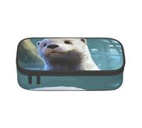 ZXERTG Estuche versátil con estampado de nutria blanca para lápices, espacioso, de tela Oxford, organizador, Black, Talla única, Funda para llave