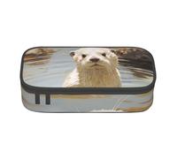 ZXERTG Estuche versátil con estampado de nutria blanca para lápices, espacioso, de tela Oxford, organizador, Black, Talla única, Funda para llave