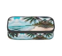ZXERTG Estuche versátil con estampado de playa y palmeras, estuche espacioso de tela Oxford para lápices, organizador, Black, Talla única, Funda para llave