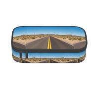 ZXERTG Freeway Highway Road in The Desert - Estuche multifuncional de tela Oxford, perfecto para oficina y viajes, Black, Talla única, Neceser de maquillaje