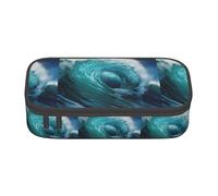 ZXERTG Hermoso estuche de tela Oxford con estampado de olas oceánicas, estuche multifuncional, perfecto para oficina y viajes, Black, Talla única, Neceser de maquillaje