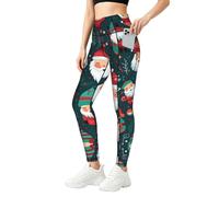 ZXERTG Leggings de moda con estampado de Papá Noel de dibujos animados de Navidad para mujer, ropa de gimnasio de compresión, para fitness y uso diario, Negro, 4XL