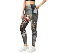 ZXERTG Leggings de moda con estampado de Papá Noel de Navidad para mujer, ropa de gimnasio de compresión, para fitness y uso diario, Negro, L
