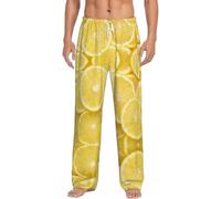 ZXERTG Pantalones de pijama de franela con estampado de limón amarillo, pijamas de Navidad, pantalones perfectos para noches relajantes, Negro, XL