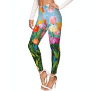 ZXERTG Tulip Garden Print - Leggings de compresión para mujer, para gimnasio, senderismo, uso diario, Negro, S
