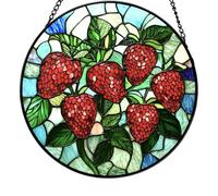 Zxfdsfdbnm Adorno de cristal pintado a mano con diseño de fresa con cadena para puerta, pared, patios, exhibición, atrapador de luz solar de frutas