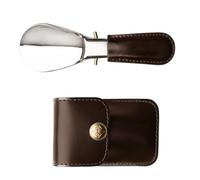 Zxfdsfdbnm Calzador portátil plegable de acero inoxidable ergonómico con agarre de cuero, levantador portátil para el hogar, oficina, viajes, herramienta de tamaño de bolsillo, marrón (dark coffee