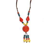 Zxfdsfdbnm Collar de cuentas de cerámica con flores coloridas y cuerda de cera, ideal para usar en capas y peinar joyas de cuello de mujer, One Size, como se describe, como se describe