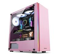 ZXFF Caja De La Computadora, Cáscara De Juego De PC De La Torre Media ATX/M-ATX/ITX, Barra De Luz Mágica, USB3.0 / USB 2.0 × Sistema De Gestión De Paneles Laterales De Cristal Templado-Rosa