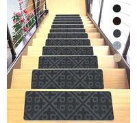 ZXGGASG 15PCS Non-Slip Stair Treads Carpet, Self-Adhesive Indoor Runner Mats for Wooden Steps, Soft Shaggy Pads with Rubber Backing, Nordic Style (7.5x21.6, Dark Grey)