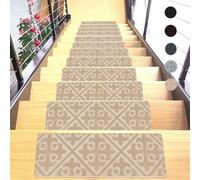 ZXGGASG 15PCS Non-Slip Stair Treads Carpet, Self-Adhesive Removable Mats for Wooden Steps, Soft Shaggy Indoor Runner Pads with Rubber Backing, Nordic Style (8x30, Camel)