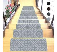 ZXGGASG 15PCS Non-Slip Treads Carpet - Self-Adhesive Soft Shaggy Mats with Rubber Backing for Wooden Steps, Nordic Style Indoor Stair Runner (7.5x21.6, Grey)