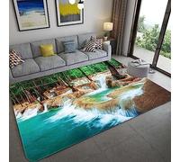 ZXGGASG 3D Printed River Waterfall Scenery Area Soft Polyester Carpet for Living Room Bedroom Non Slip and Easy to Clean Octopus Feet Short Pile Rug