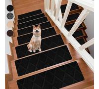 ZXGGASG 5PCS Non-Slip Stair Treads Carpet, Self-Adhesive Removable Indoor Mats for Wooden Steps, Soft Diamond Shaggy Pads with Rubber Backing (Black, 8x30) Safe & Stylish