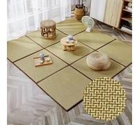 ZXGGASG Foldable Japanese Floor Mat Set 12pcs Non-Slip Summer Futon Mattress for Living Room & Bedroom Rattan Area Rug with Storage Bag Crawling Playmat (Pattern A x 50cm)