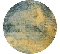 ZXGGASG Large Round Washable Area Rug Anti-Slip for Living Dining Room Bedroom Office Abstract Print in Dark Navy Blue Teal Green Ochre Yellow Khaki 200 cm Diameter