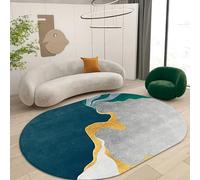 ZXGGASG Teal Dark Blue Oval Area Rug 160x230 cm Stylish Indoor Carpet for Living Bedroom Children's Salon Hall Office Dining Room - GE Yellow Grey Green Accents