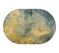 ZXGGASG Washable Short Pile Area Rug for Living Room Bedroom Decor Abstract in Dark Navy Blue Teal Green Ochre Yellow Khaki Oval x 180 cm