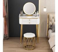 zxhrybh Tocador de Maquillaje con Luz, Mesa Maquillaje con Almacenamiento, Toucador Simple para el Dormitorio del Hogar (con Espejo y Taburete)(White+Bird's Nest Stool,15.7in/40cm)