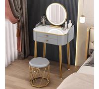 zxhrybh Tocador de Maquillaje con Luz, Mesa Maquillaje con Almacenamiento, Toucador Simple para el Dormitorio del Hogar (con Espejo y Taburete)(Gray+Bird's Nest Stool,23.6in/60cm)
