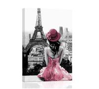 ZXHYWYM Arte de pared de la Torre Eiffel de París, impresión en lienzo para habitación de niñas, decoración de pared en blanco y negro, cuadros de mujeres para dormitorio, apartamento femenino