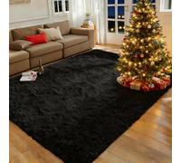 ZXIAOHUI Alfombra Grande Salon 125 x 135 cm Antideslizante, Fluffy, Muy Suave, No Se Desprenden, Lavable hasta 30 Grados, Alfombra de Pelo Largo, Alfombras Moderna, Adecuado para Interiores, Negro