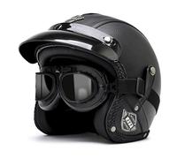 ZXJDP Casco De Motocicleta De Cara Abierta 3/4 con Gafas,Dot/Ece Casco De Moto De Cuero Retro,Casco De Bicicleta De Calle Vintage, Vespa Scooter ATV para Hombres Y Mujeres,Black b 1,XXL