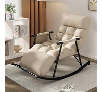 ZXLAGDBP Moderna mecedora para sala de estar, dormitorio, tela transpirable con cabecera, cómoda mecedora de jardín con reposabrazos, respaldo ajustable, con bolsillos laterales