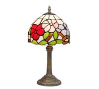ZXMJYHK Tiffany Style Lamp 8 Inch Stained Glass Table Lamps Tricolour Petunia Flower Vintage Art Deco Reading Small Desk Light for Bedside Bedroom Living Room Office