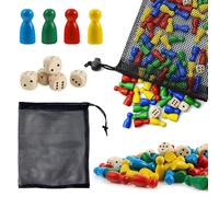 ZXNJA 80 figuras de juego para juegos de mesa, juego de figuras de madera, 25 x 12 mm y 6 dados de madera con bolsa para almacenamiento, madera de medio cono colorida, para ajedrez volador, dama y